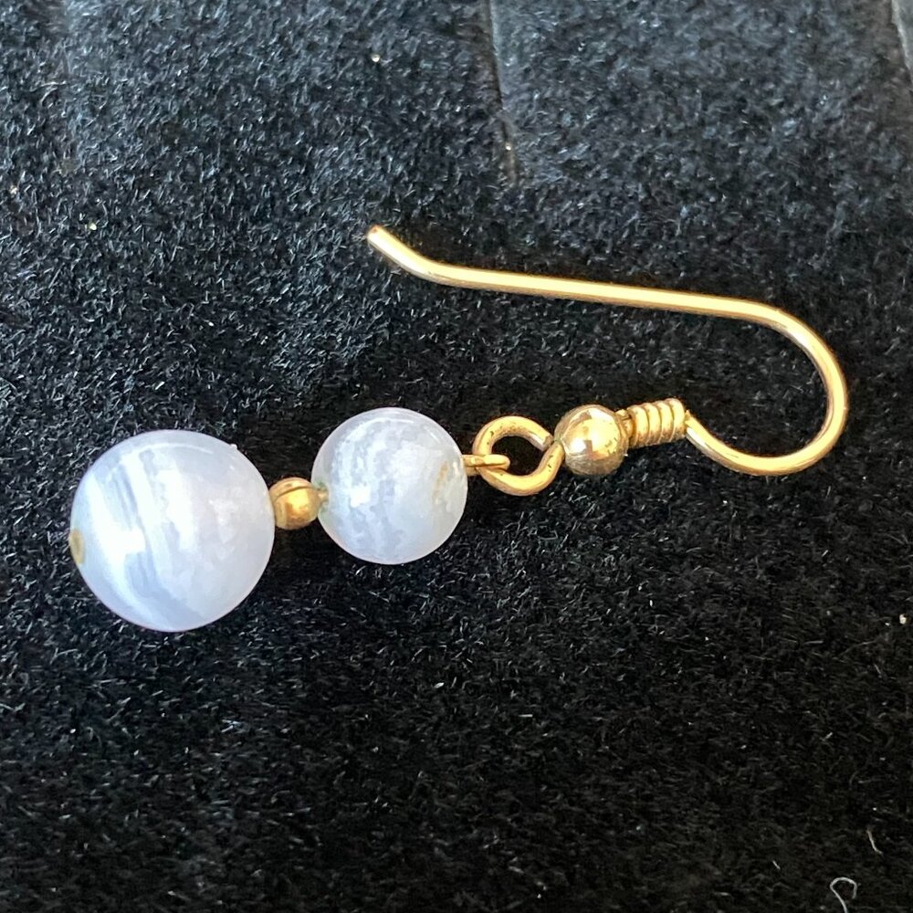 Vintage Blue Lace Agate Dangle Earrings - Picture 8 of 14